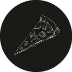 Ein Icon von einem Pizzastück in schwarz-weiß.