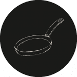 Ein Icon von einer Bratpfanne in schwarz-weiß.