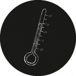 Ein Icon von einem Thermometer in schwarz-weiß.
