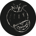 Ein Icon von einer Tomate in schwarz-weiß.
